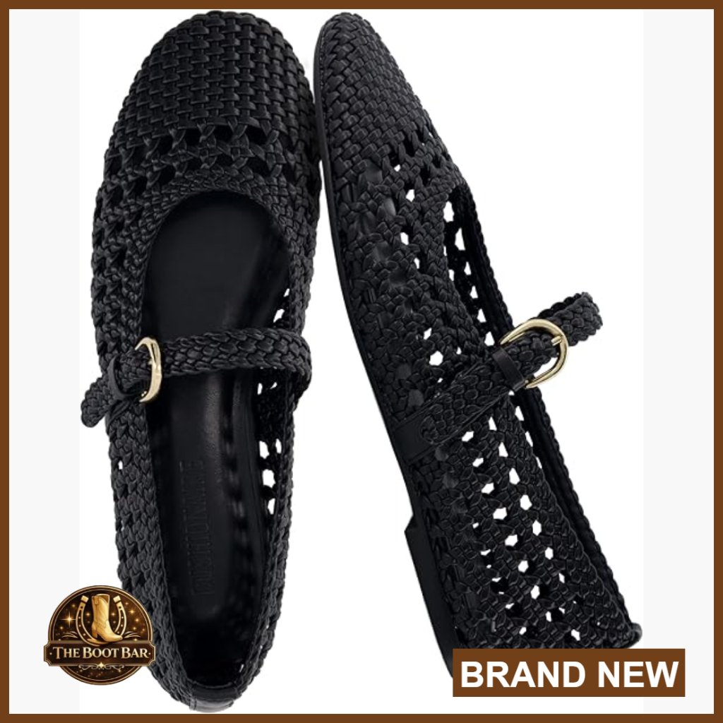 Adjustable Strap Woven Flats, Comfortable Mary Jane Ballet Shoes For Women